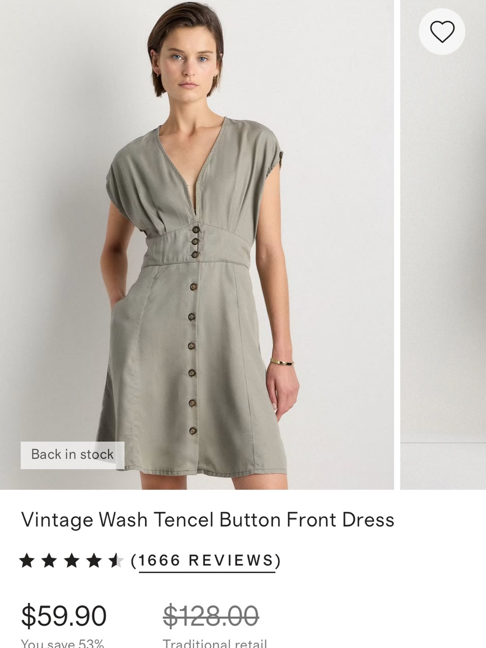 Quince Olive Green Button-Front Midi Dress